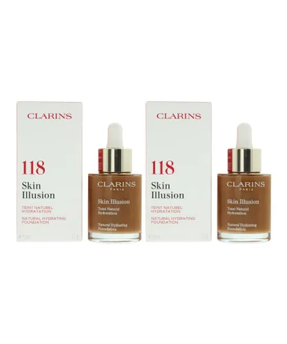 Clarins Womens Skin Illusion Natural Hydrating Foundation 30ml - 118 Sienna x 2 - NA - One Size