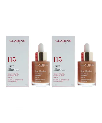 Clarins Womens Skin Illusion Natural Hydrating No.115 Cognac Foundation 30ml SPF 15 x 2 - NA - One Size