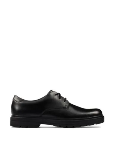 Clarks Boys Leather Derby Shoes (3 Small - 8 Small) - 3 SF - Black, Black