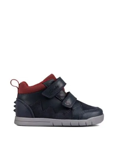 Clarks Boys Leather Riptape Ankle Boots (4 Small - 9½ Small) - 7.5 SG - Navy Mix, Navy Mix