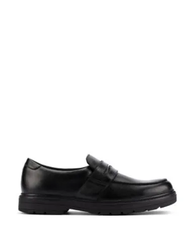 Clarks Boys Leather Slip-On Loafers (3 Small - 7 Small) - 3 SF - Black, Black