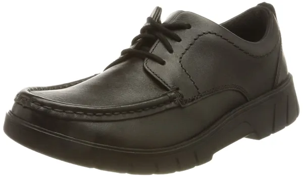 Clarks Branch Lace Youth Leather Shoes In Black Wide Fit