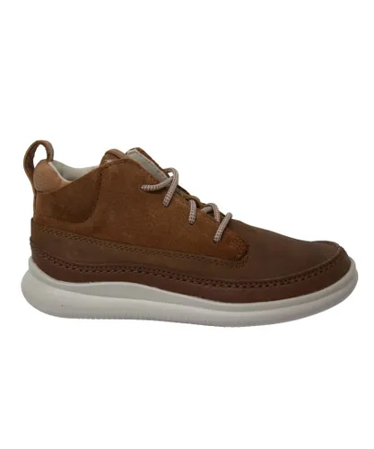 Clarks Childrens Unisex Crest Air Mid Kids Brown Trainers Nubuck Leather