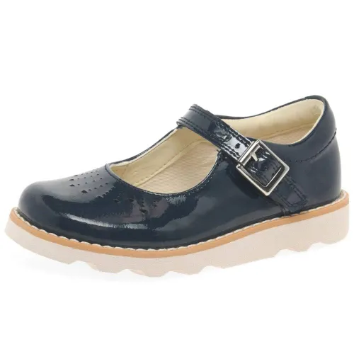 Clarks Crown Jump Toddler Leather Shoes In Navy Patent Wide
