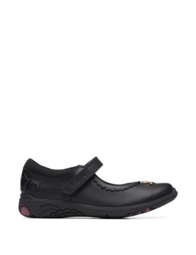 Clarks Girls Leather Riptape Mary Jane Shoes (7 Small - 2½ Large) - 13 SG - Black, Black