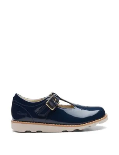 Clarks Girls Patent Leather Riptape T-Bar Shoes (7 Small - 2½ Large) - 7.5 SF - Navy, Navy