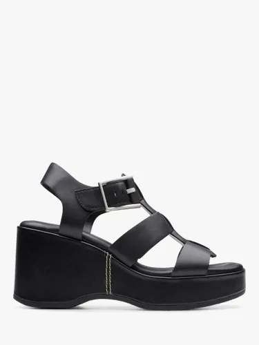 Clarks Manon Cove Leather Wedge Sandals - Black Leather - Female