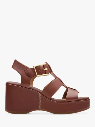 Clarks Manon Cove Leather Wedge Sandals - Tan Leather - Female