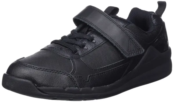 Clarks Orbit Sprint Youth Leather Trainers In Black Wide Fit