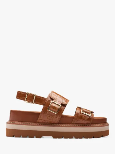 Clarks Orianna Glide Textured Leather Chunky Sole Sandals - Tan Interest - Female
