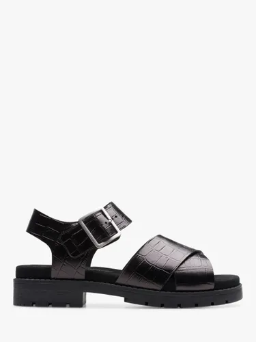 Clarks Orinocco Wide Fit Textured Leather Cross Strap Sandals, Black - Black Interest - Female