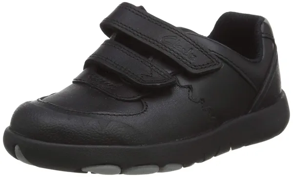 Clarks Rex Pace Toddler Leather Shoes In Black Wide Fit