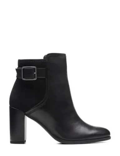 Clarks Womens Leather Buckle Block Heel Ankle Boots - 6 - Black, Black