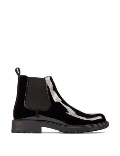 Clarks Womens Leather Chelsea Block Heel Ankle Boots - 5.5 - Black, Black,Black Patent