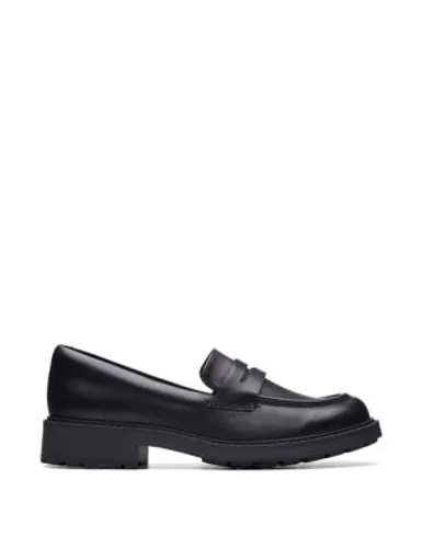 Clarks Womens Leather Chunky Block Heel Loafers - 7 - Black, Black,Black Patent