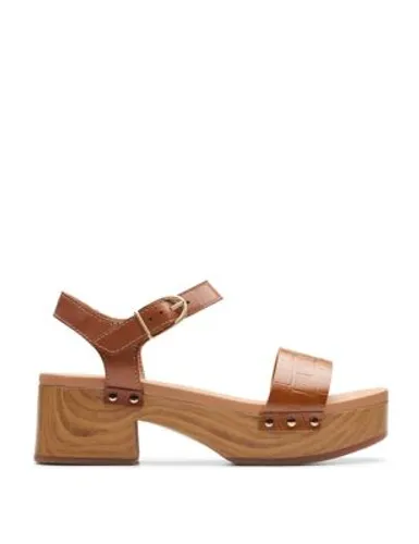 Clarks Womens Leather Croc Platform Sandals - 3 - Tan, Tan,Ivory