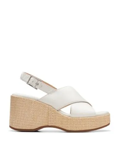 Clarks Womens Leather Wedge Sandals - 4.5 - White, White,Navy