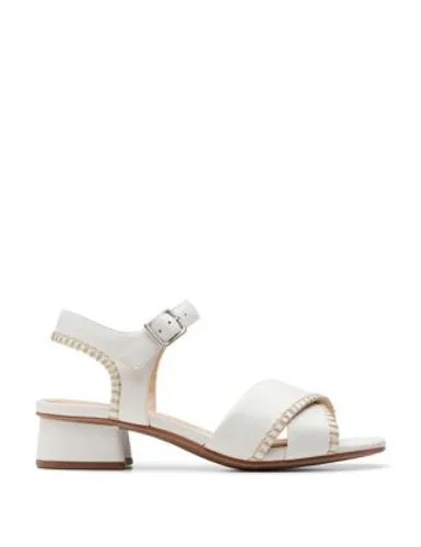 Clarks Womens Wide Fit Leather Strappy Block Heel Sandals - 6 - White, White