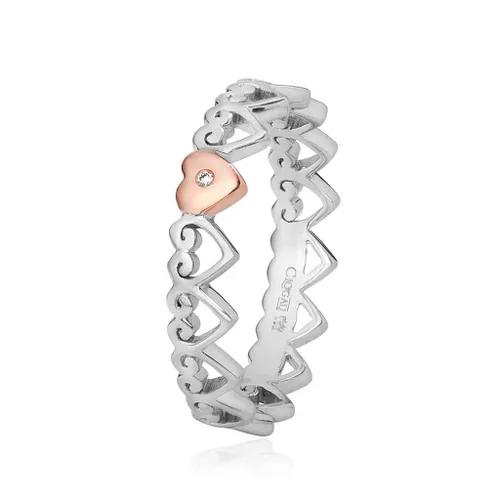 Clogau Affinity Sterling Silver Diamond Hearts Stacking Ring D - M