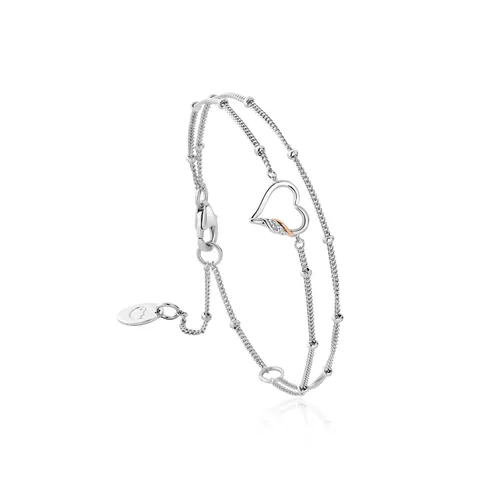 Clogau Past Present Future Heart Sterling Silver White Topaz Double Chain Bracelet