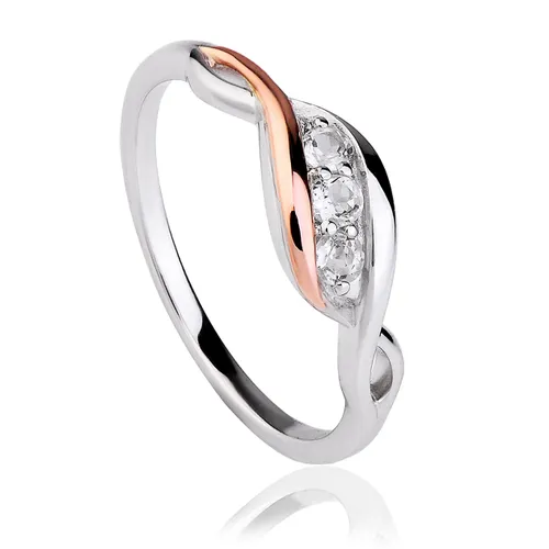 Clogau Past Present Future Sterling Silver Rose Gold White Topaz Ring - S