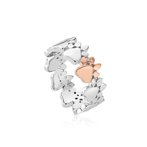 Clogau Paw Prints On My Heart Sterling Silver White Topaz Band Ring - Q