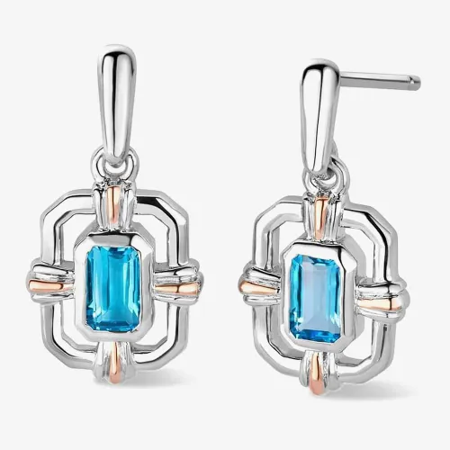 Clogau Silver & 9ct Rose Gold Enchanted Gateways Swiss Blue Topaz Dropper Earrings 3SEGW0731