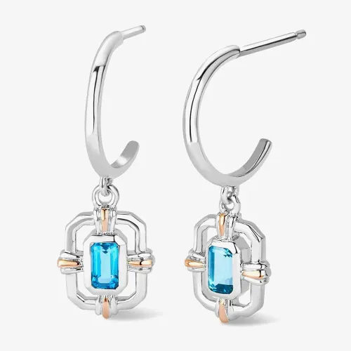 Clogau Silver & 9ct Rose Gold Enchanted Gateways Swiss Blue Topaz Hoop Earrings 3SEGW0730