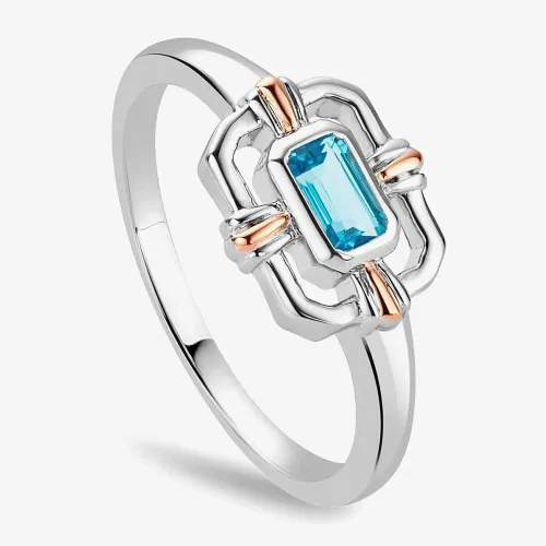 Clogau Silver & 9ct Rose Gold Enchanted Gateways Swiss Blue Topaz Ring 3SEGW0729-M