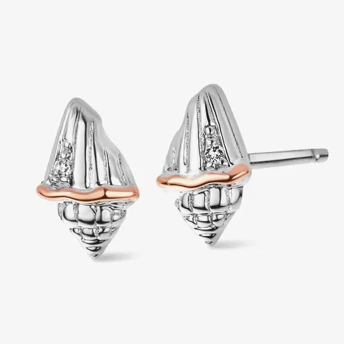 Clogau Silver & 9ct Rose Gold Sounds Of The Sea Shell Stud Earrings 3SBCH0750