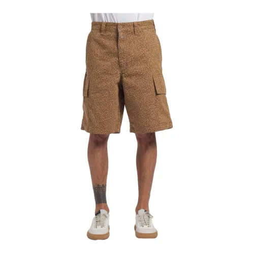Closed , Animal Print Long Leg Cargo Bermuda Shorts ,Brown male, Sizes: