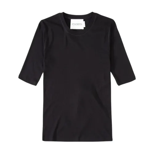 Closed , Black Round Neck Top with Half Sleeves ,Black female, Sizes: