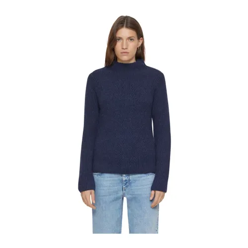 Closed , Blue Closed Ribbed Fisherman Sweater ,Blue female, Sizes: