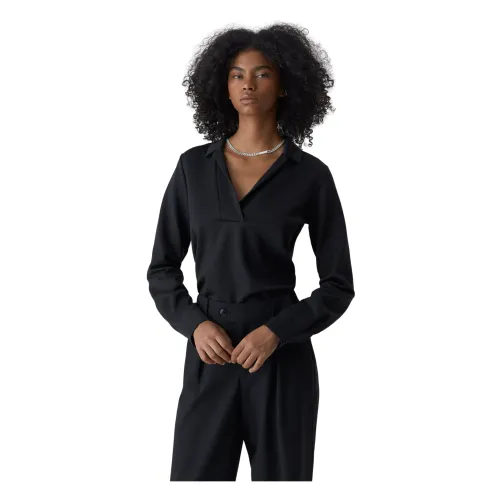 Closed , Italian Jersey Long Sleeve Polo Shirt ,Black female, Sizes: