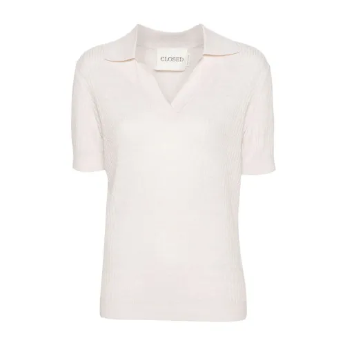 Closed , Ivory White Linen-Cotton Polo Shirt ,White female, Sizes: