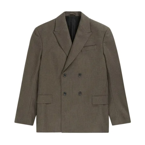 Closed , Relaxed Fit Double-Breasted Jacket in Prince of Wales Check ,Gray male, Sizes: