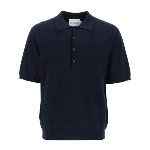 Closed , soft fine knit polo shirt ,Blue male, Sizes: