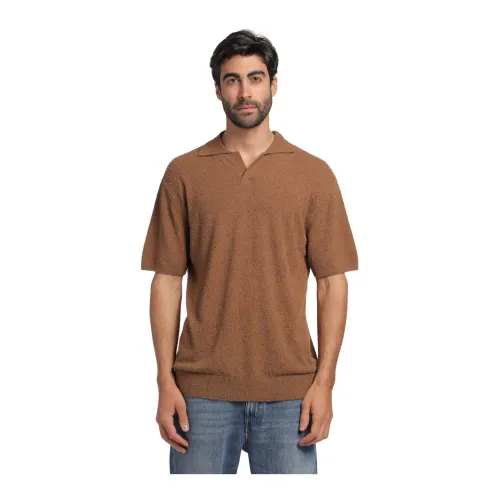 Closed , Sponge Effect Half Sleeve Polo ,Brown male, Sizes: