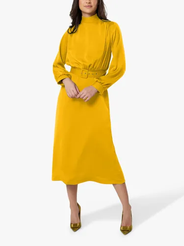 Closet London Belted High Neck Midi Dress - Mustard - Female