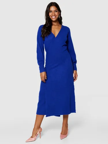 Closet London Knitted Wrap Dress - Blue - Female