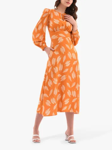 Closet London Leaf Print Midi Dress, Orange - Orange - Female
