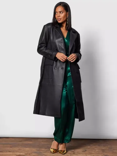 Closet London Leather Trench Coat, Black - Black - Female