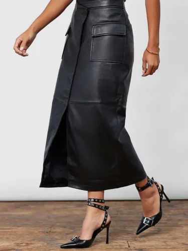 Closet London Leather Wrap Midi Skirt, Black - Black - Female