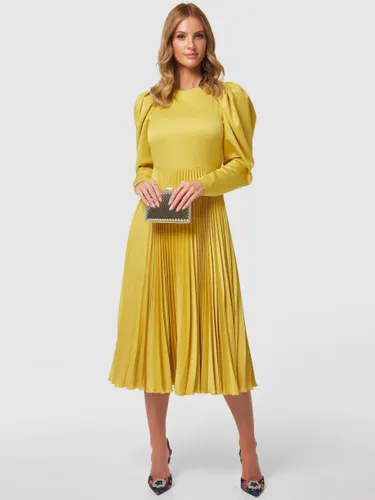 Closet London Pleated Puff Sleeve Midi Dress - Yellow - Female