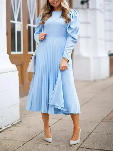 Closet London Puff Sleeve Pleated Midi Dress - Light Blue - Female