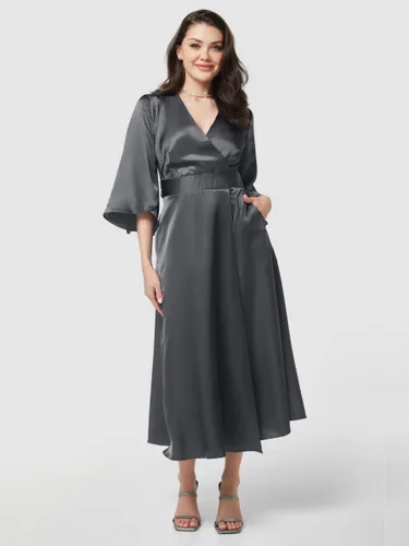Closet London Satin Wrap Midi Dress, Grey - Grey - Female