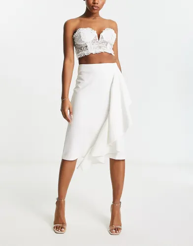 Closet London skirt with frill detail in ivory-White