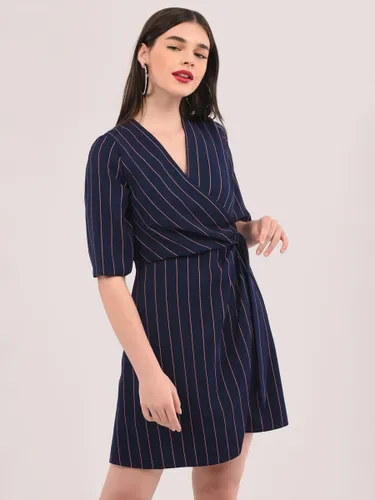 Closet London Stripe Wrap Mini Dress, Navy - Navy - Female