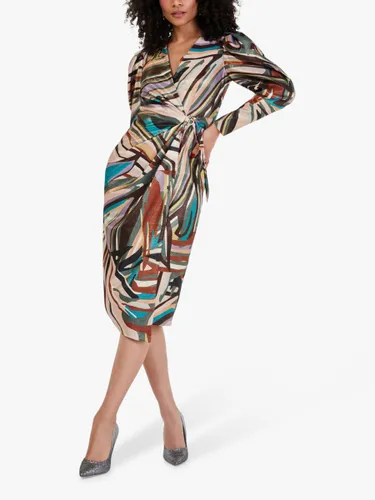 Closet London Velvet Stripe Wrap Midi Dress, Multi - Multi - Female