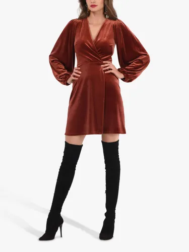 Closet London Velvet Wrap Mini Dress - Brown - Female